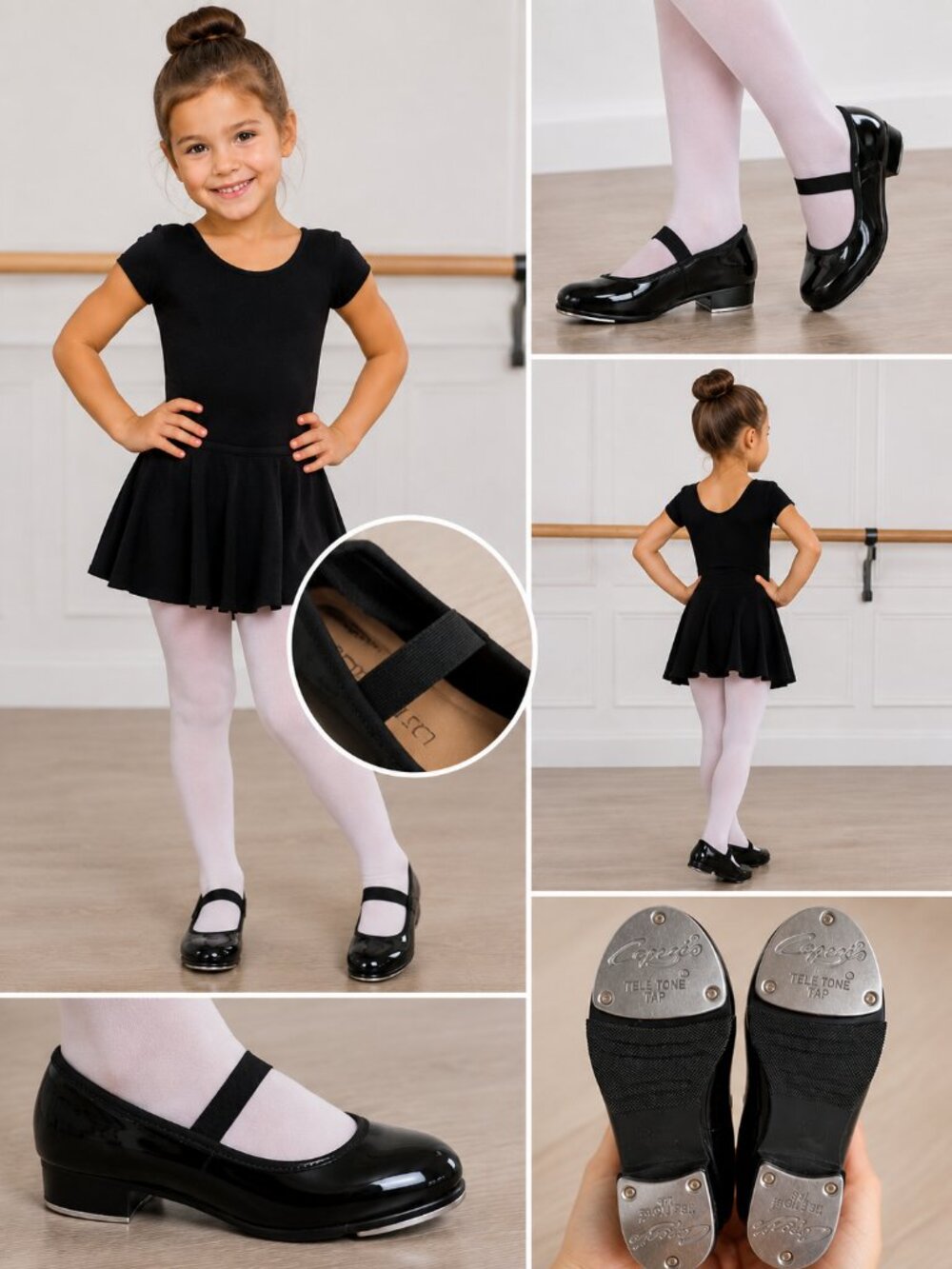 Capezio Girls Black Patent Mary Jane Tap Shoes Tele Tone Size 9M Dance